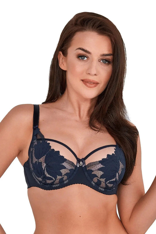 Reggiseno non imbottito in pizzo con ferretto - VENERE - Blu - Lullaby Lingerie