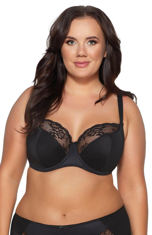 Reggiseno semi imbottito in microfibra e pizzo - MARY JANE - Nero - 2110 - coppe differenziate - Lullaby Lingerie