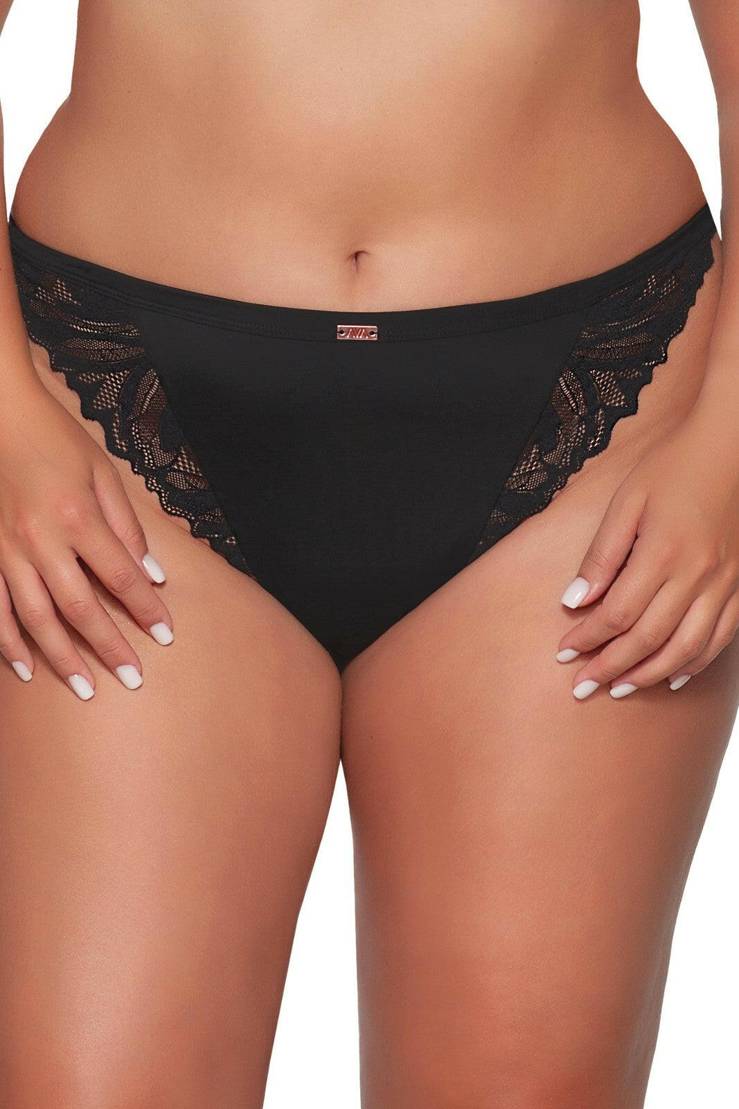 Slip brasiliano in microfibra e pizzo - YASMIN - Nero - 2107/B - Lullaby Lingerie