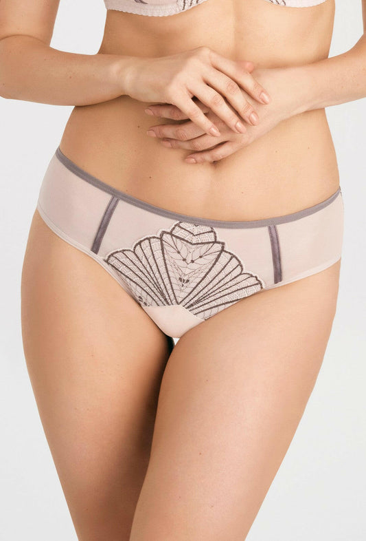Slip brasiliano in tulle ricamato - Caffè Latte - K 839 - Lullaby Lingerie
