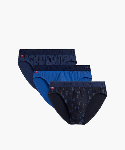 Slip da uomo in cotone elasticizzato - 3MP-171 - pack da 3 pezzi - Blu - Lullaby Lingerie