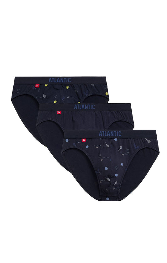Slip da uomo in cotone elasticizzato - 3MP-171 - pack da 3 pezzi - TENNIS - Blu - Lullaby Lingerie
