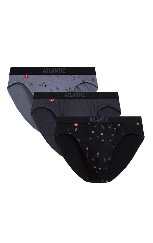 Slip da uomo in cotone elasticizzato - 3MP-171 - pack da 3 pezzi - TENNIS - Grigio - Lullaby Lingerie