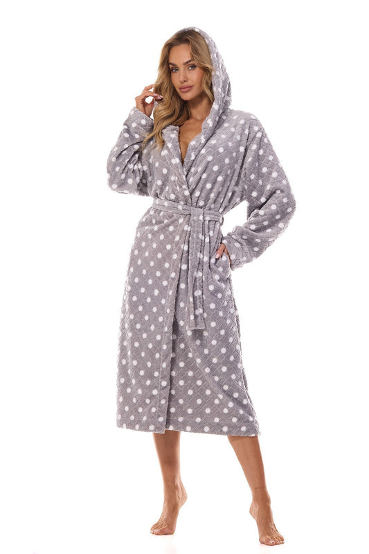 Vestaglia da Camera Lunga da Donna con Cappuccio - Dots - Lullaby Lingerie