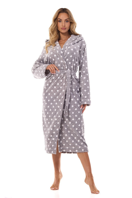 Vestaglia da Camera Lunga da Donna con Cappuccio - Dots - Lullaby Lingerie