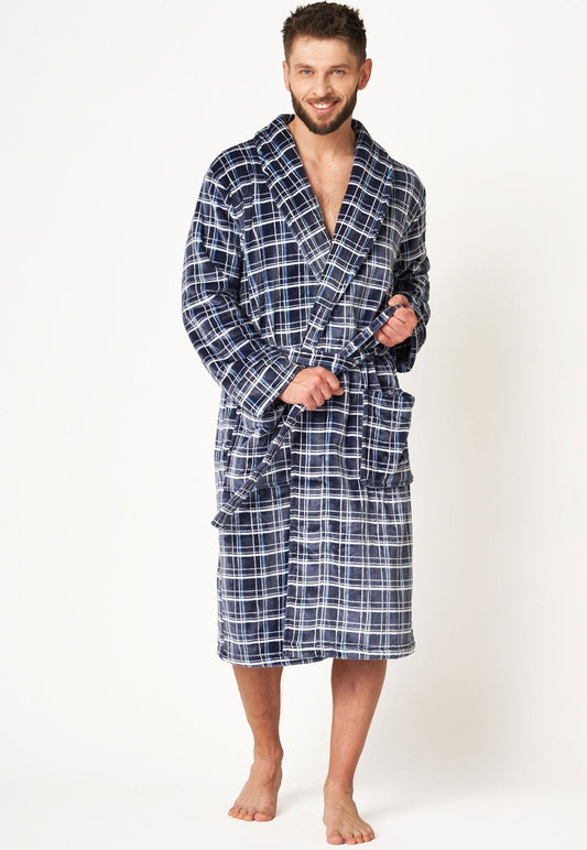 Vestaglia da uomo in tessuto morbido a quadri - MGL 432 - Lullaby Lingerie