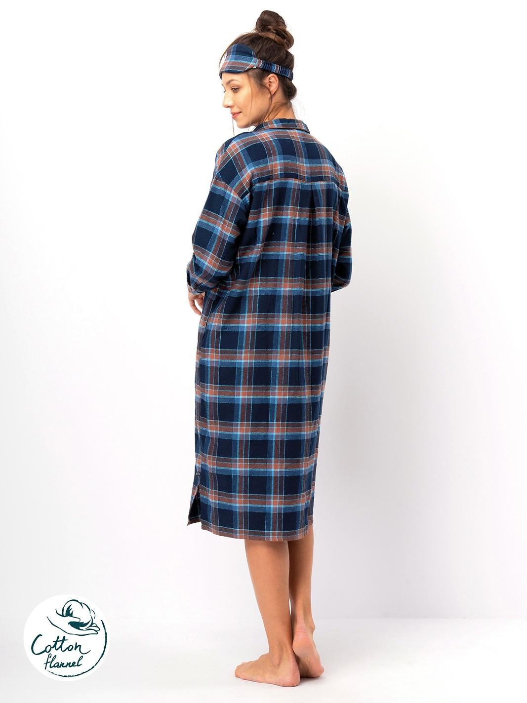 Abito a camicia lungo in flanella di cotone a quadri | lnd