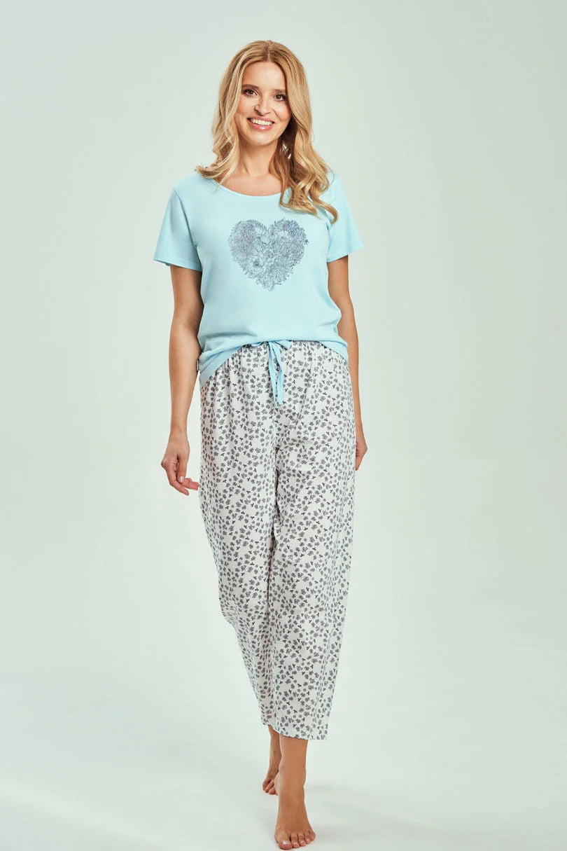 Alessia | pigiama donna in 100% cotone con pantaloni 7/8