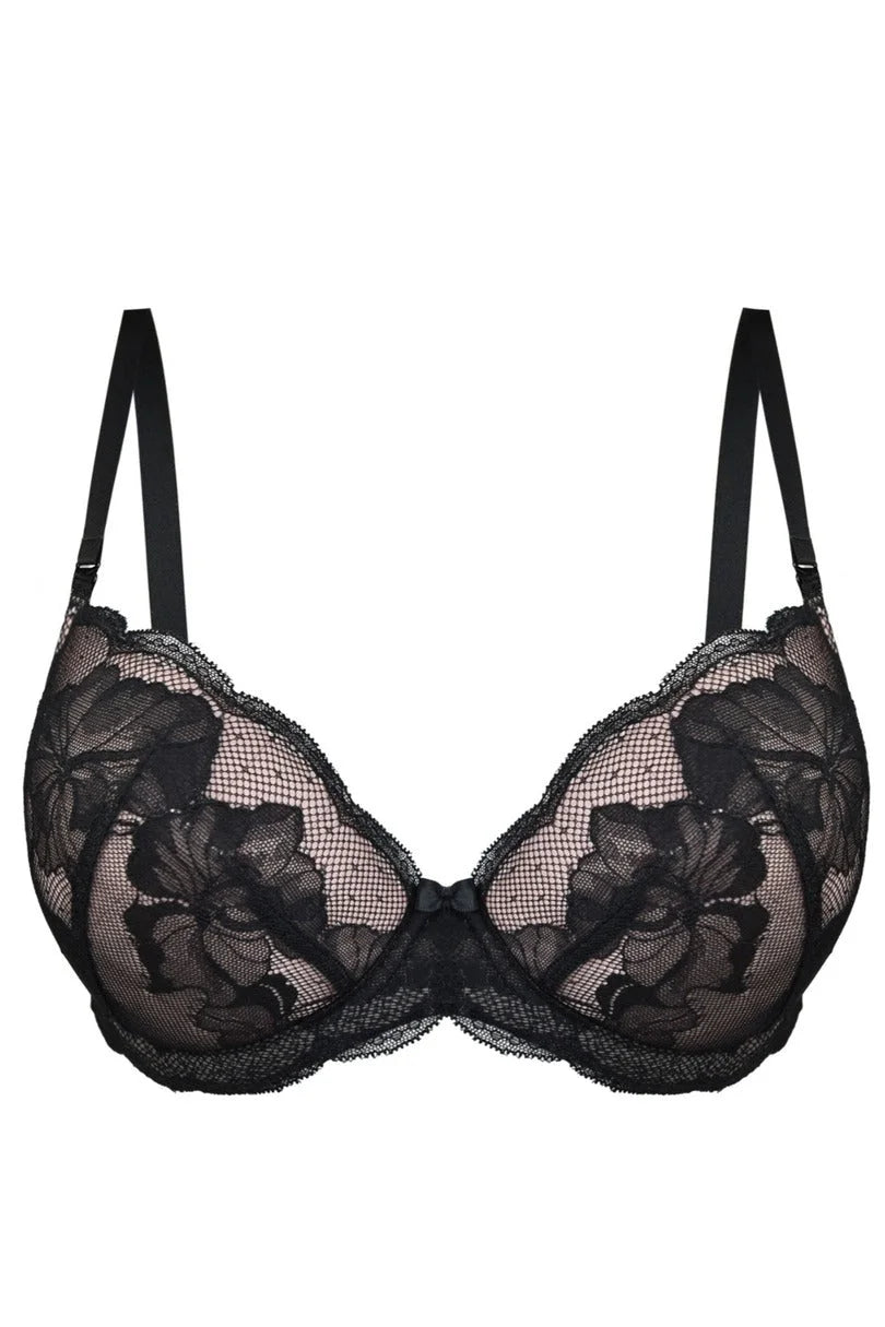 Amelia | reggiseno push up in pizzo - nero