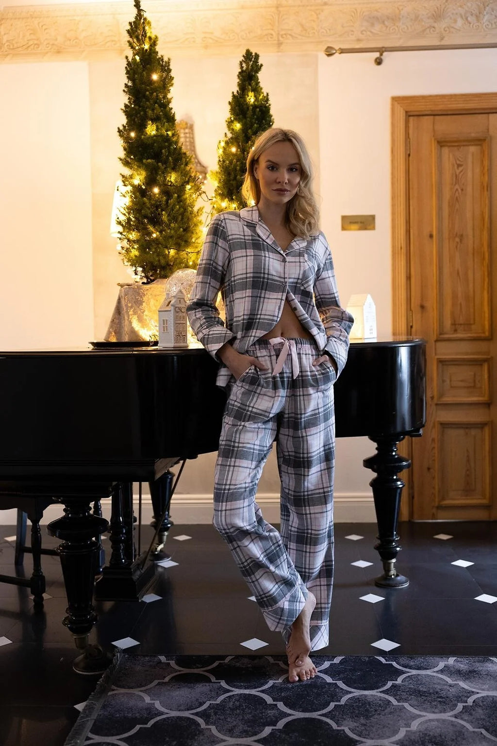 Ashlyn - pigiama da donna in flanella di cotone a quadri
