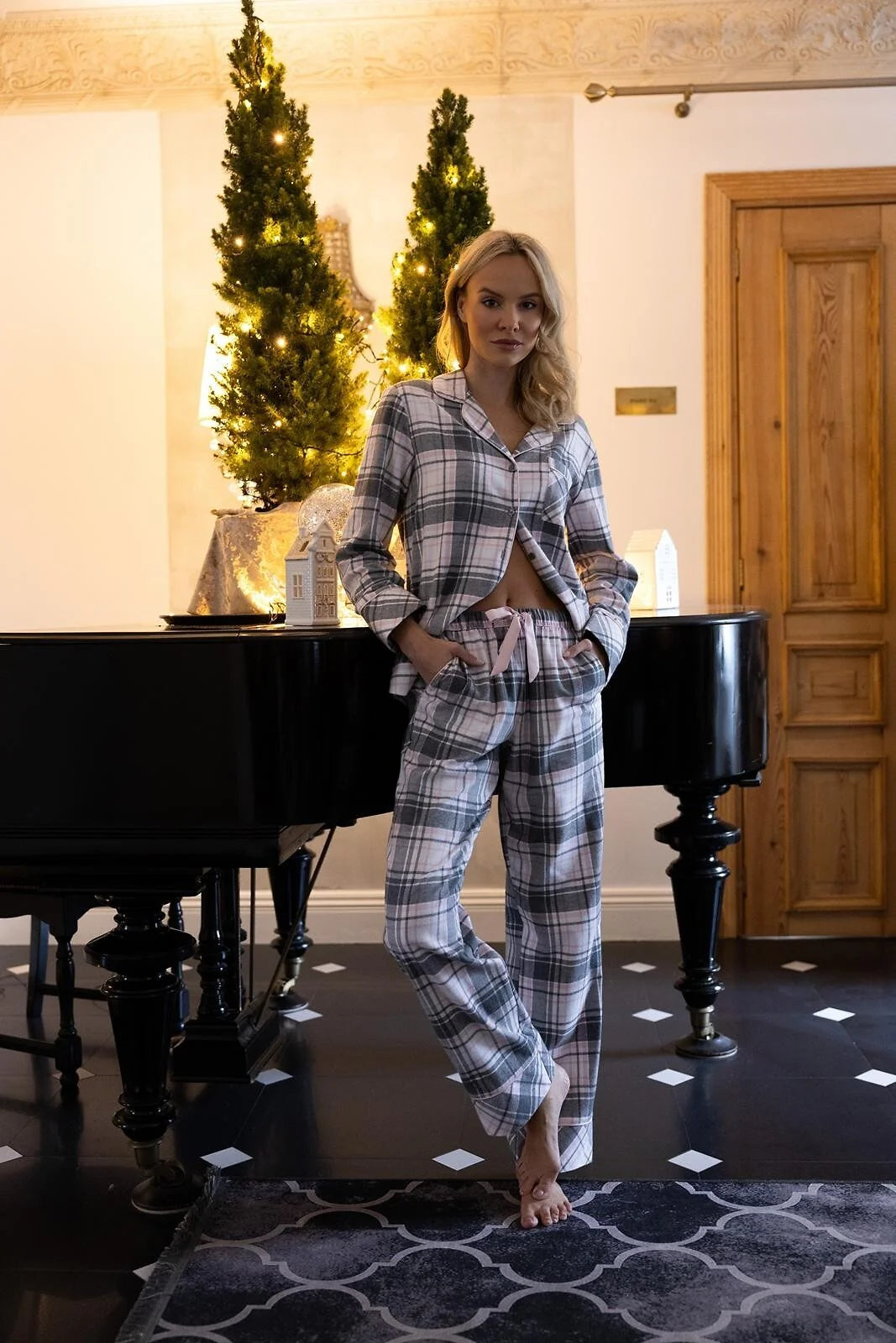 Ashlyn - pigiama da donna in flanella di cotone a quadri