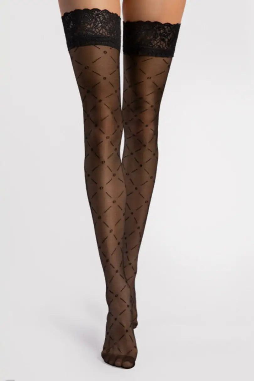 Autoreggenti a fantasia geometrica con pizzo ’effetto