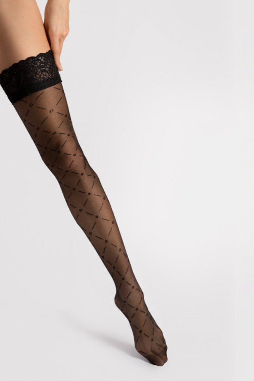Autoreggenti a fantasia geometrica con pizzo ’effetto
