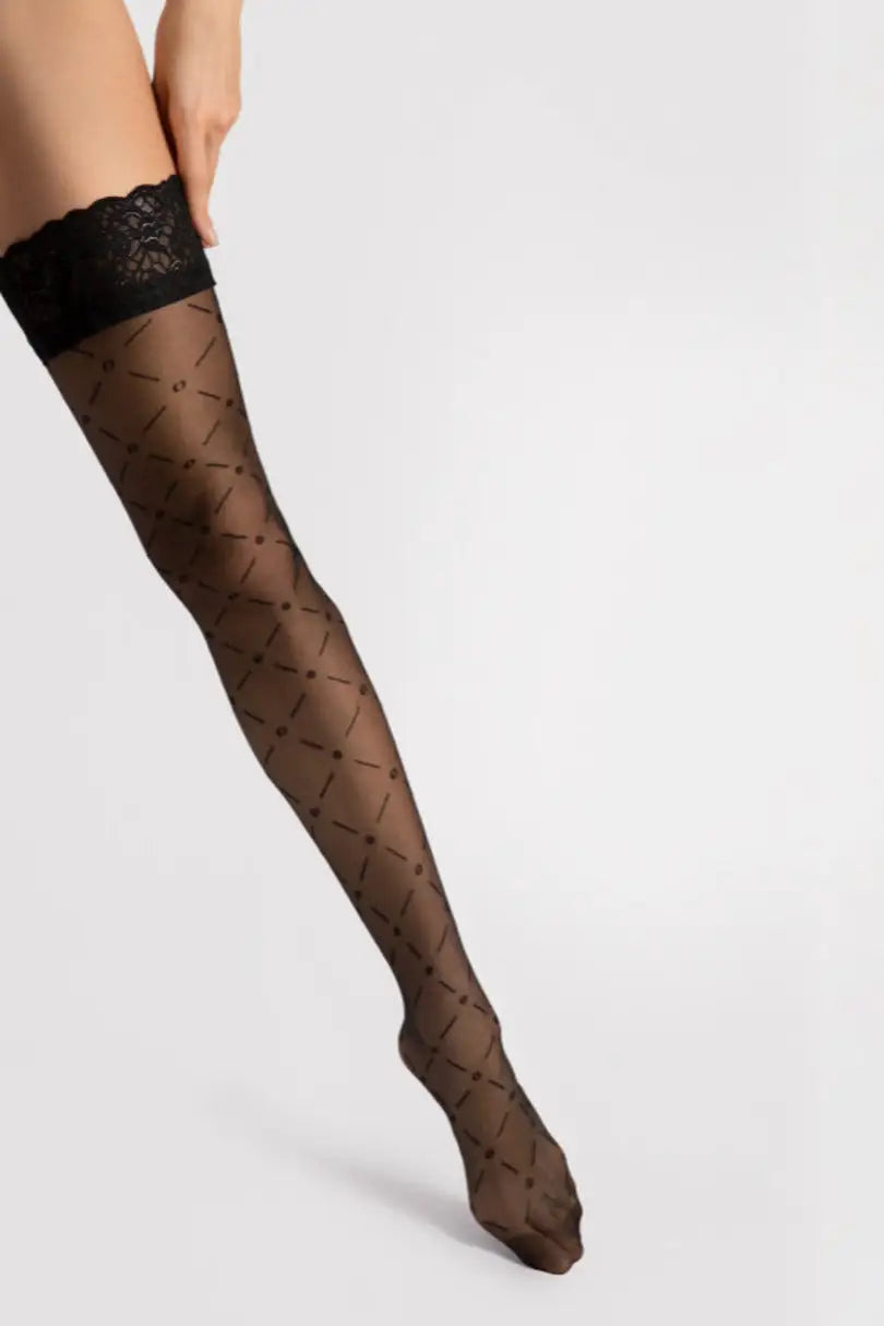 Autoreggenti a fantasia geometrica con pizzo ’effetto