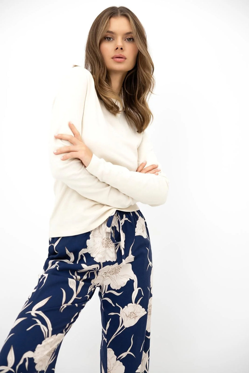 Azelia - pigiama lungo da donna con maglia in cotone