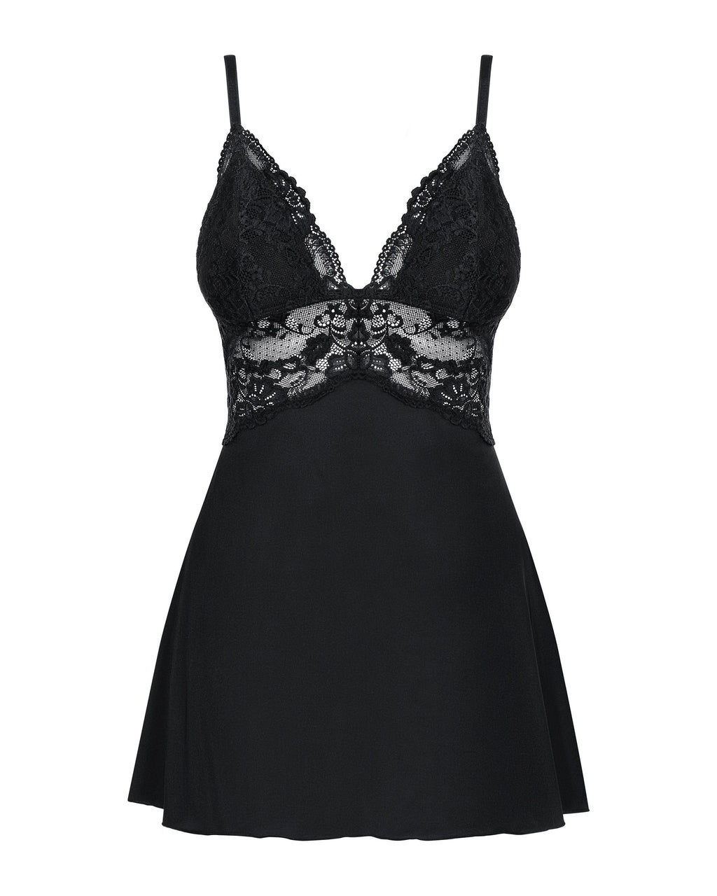 Babydoll nero con pizzo floreale | chiara 800