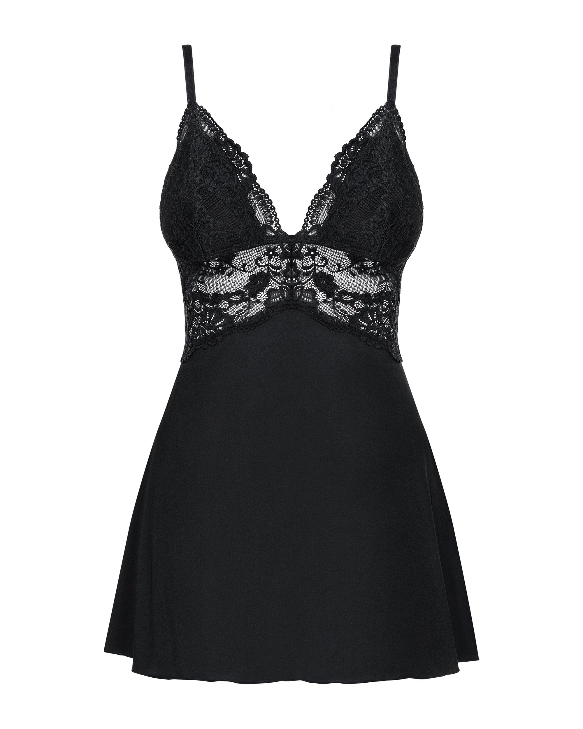 Babydoll nero con pizzo floreale | chiara 800