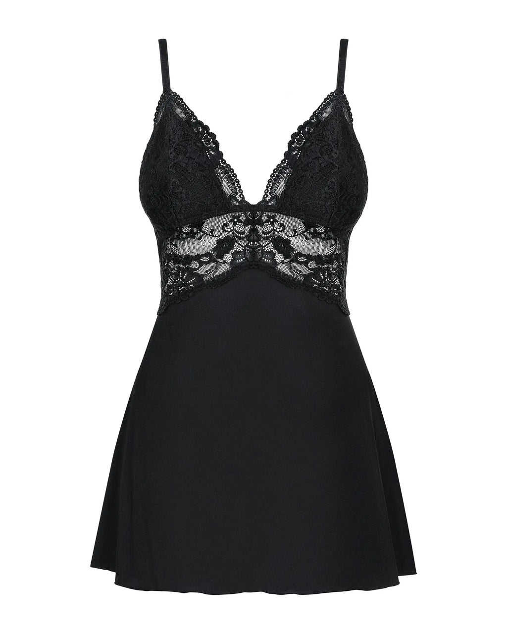 Babydoll nero con pizzo floreale | chiara 800