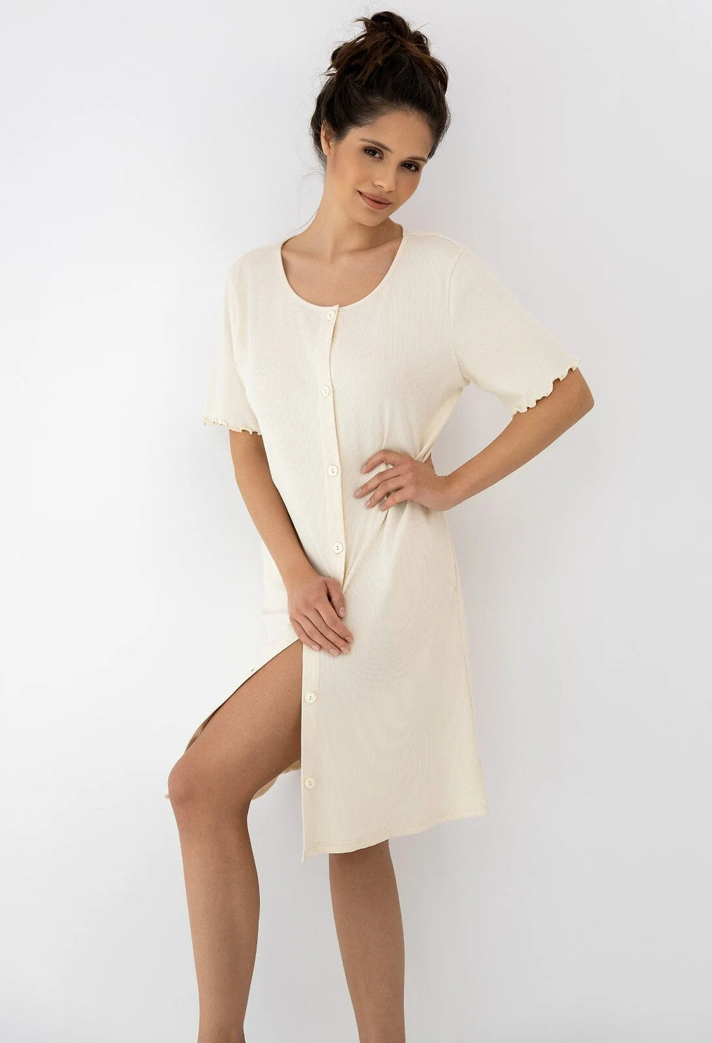 Bayla | camicia da notte in viscosa a costine – aperta