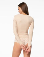 Blusa da donna liscia ed elastica con maniche lunghe