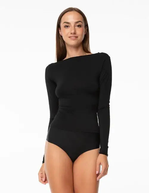 Blusa da donna liscia ed elastica con maniche lunghe