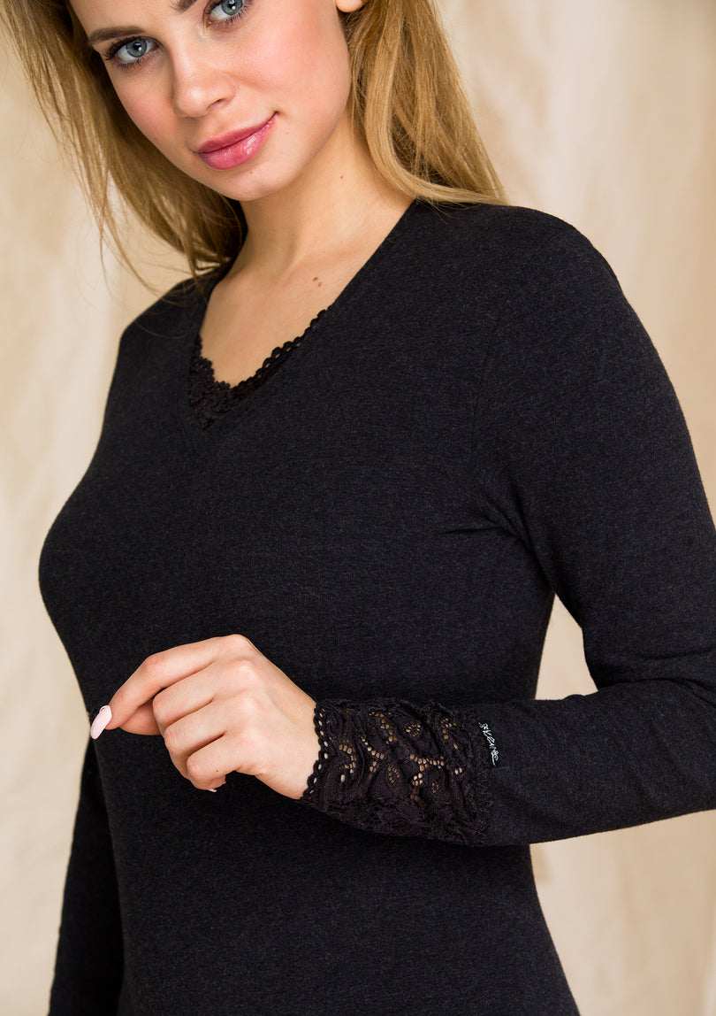 Body caldo mélange con pizzo soft lace - hot touch - lvb 729