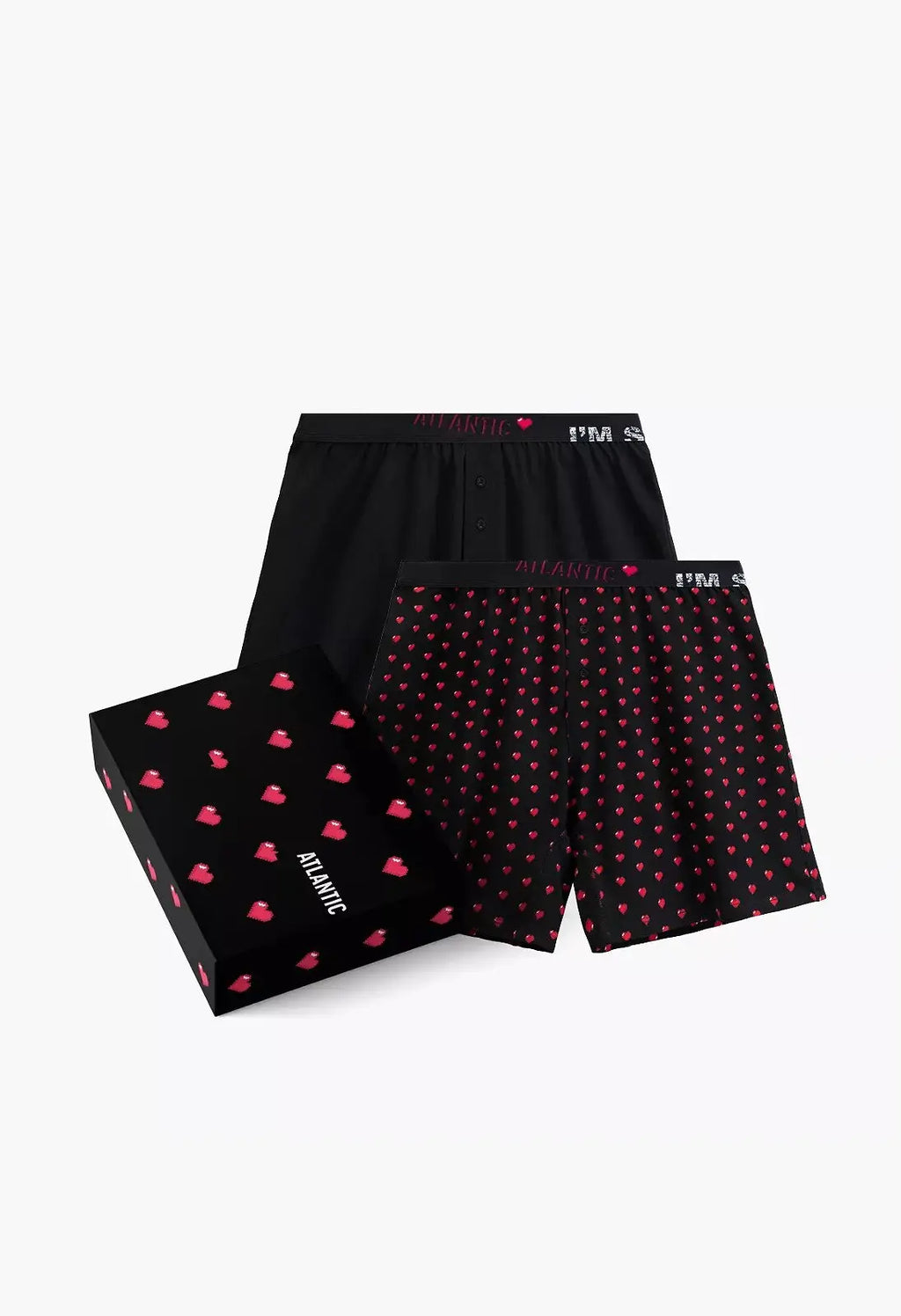 Boxer uomo larghi in cotone con stampa a cuori – pack da 2