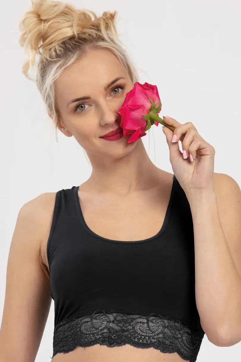 Bralette top sportivo donna in bambù con dettagli pizzo