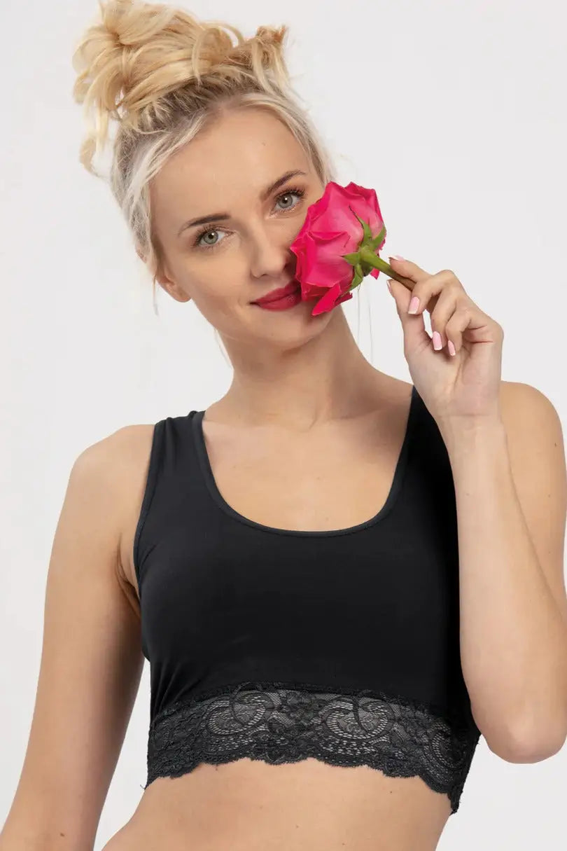 Bralette top sportivo donna in bambù con dettagli pizzo