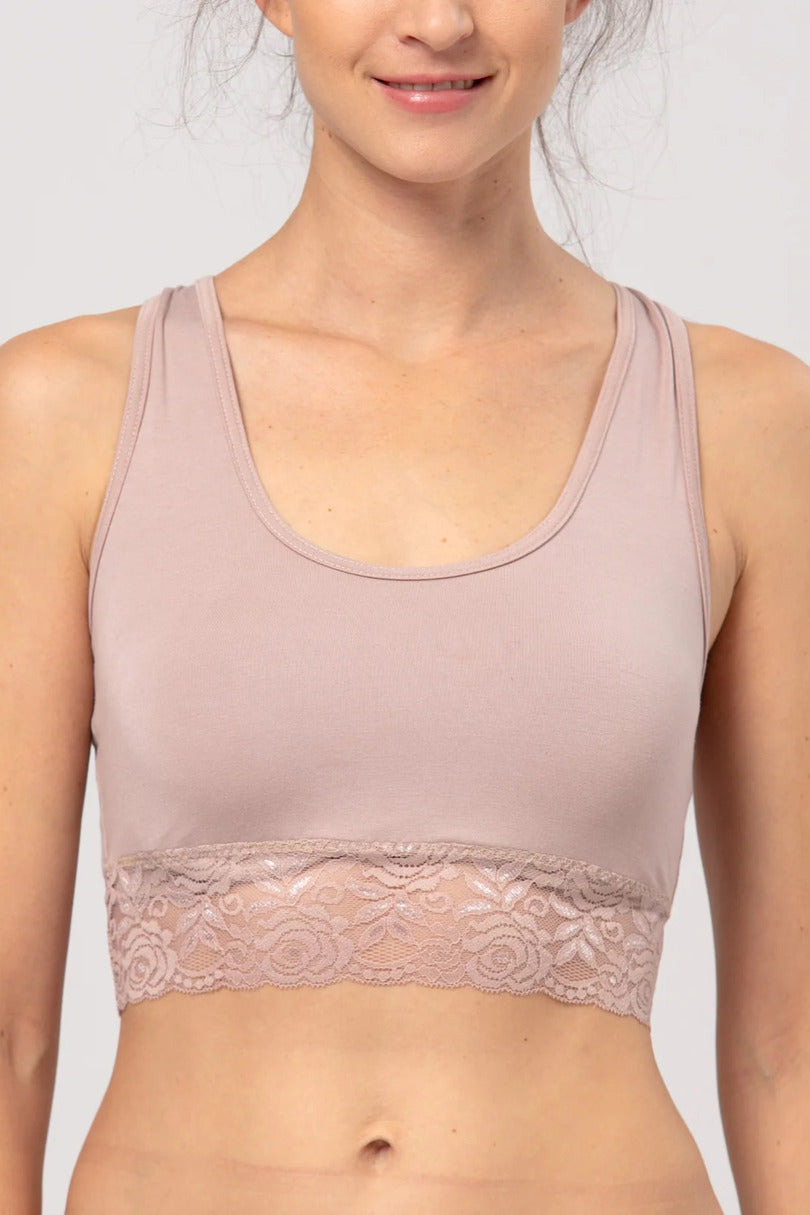 Bralette top sportivo donna in bambù con dettagli in pizzo