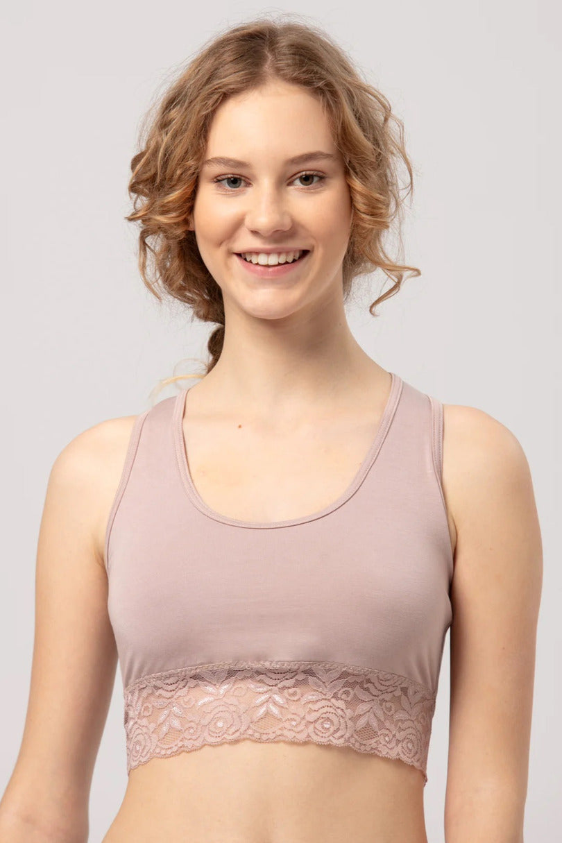 Bralette top sportivo donna in bambù con dettagli in pizzo