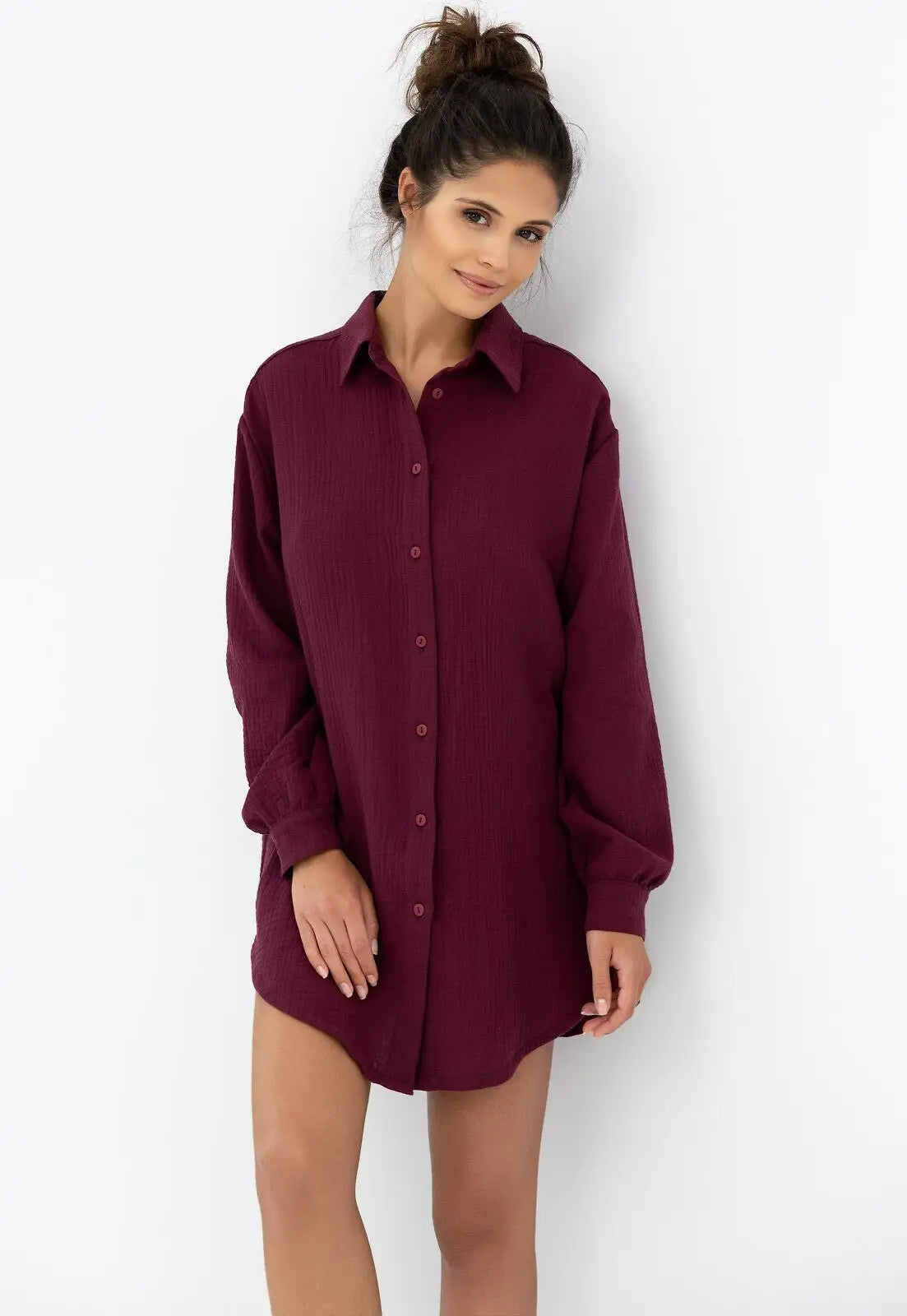 Burgundy | camicia lunga da donna in mussola di cotone