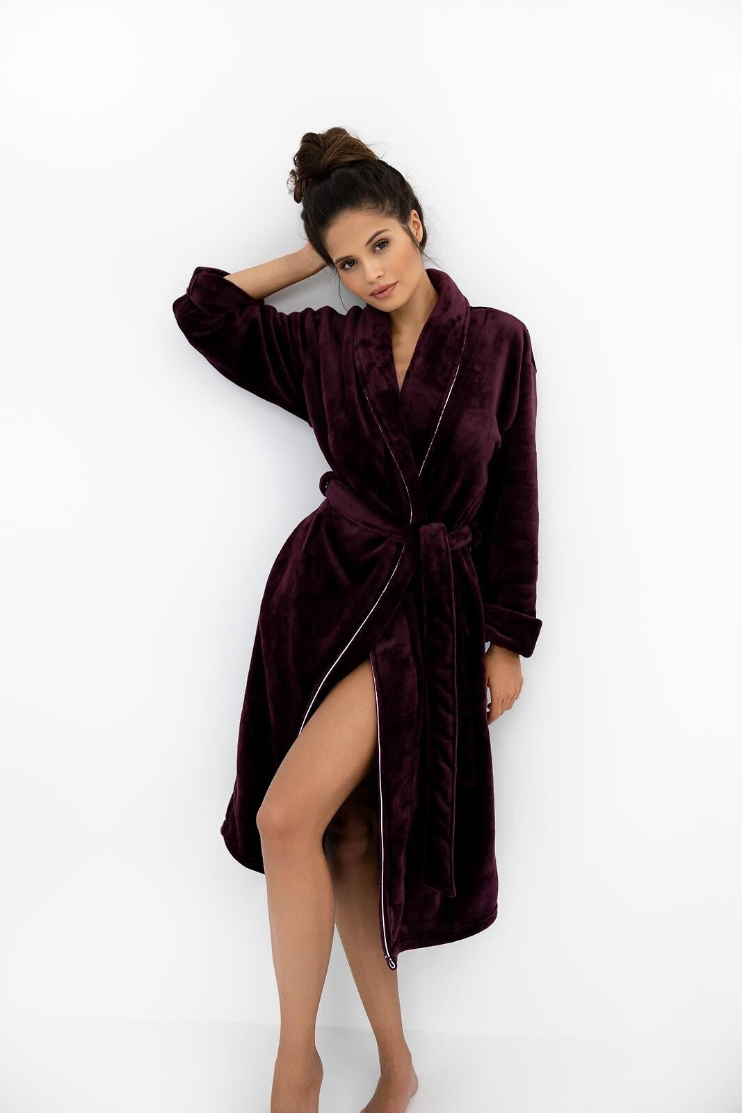 Burgundy | vestaglia lunga da donna in pile con collo