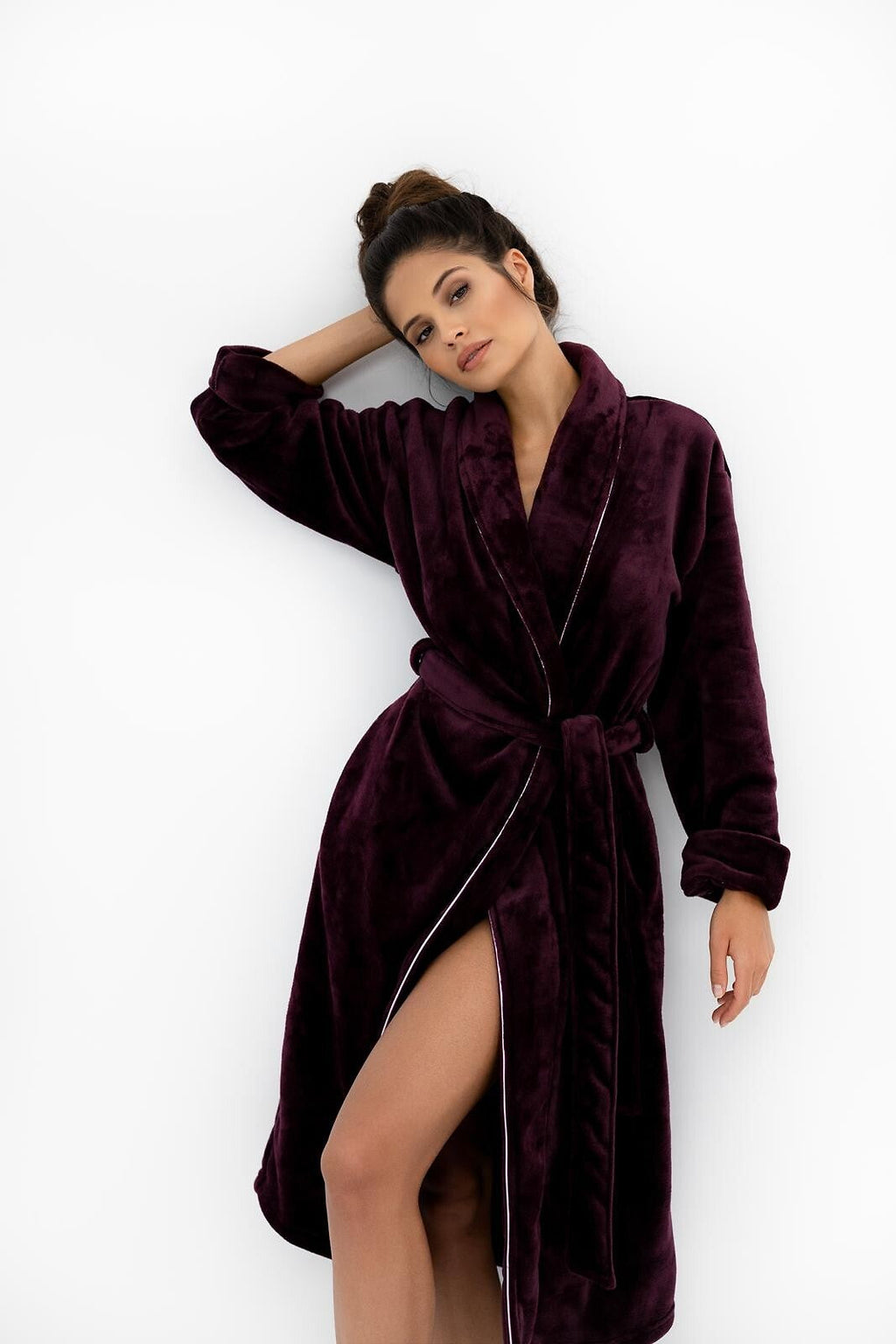 Burgundy | vestaglia lunga da donna in pile con collo