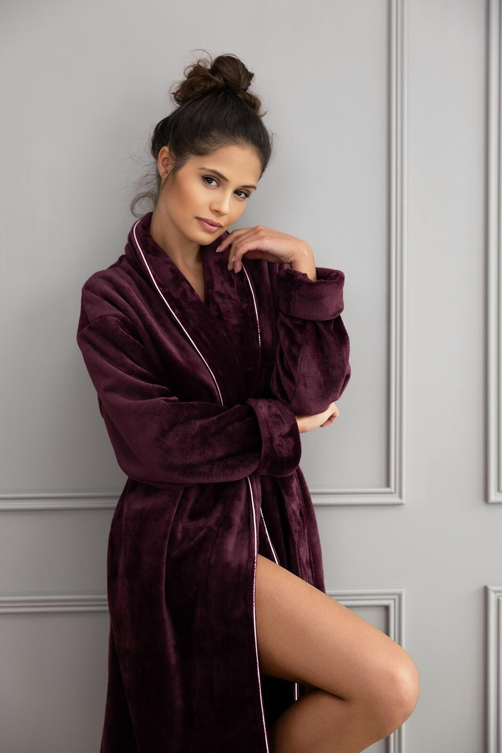 Burgundy | vestaglia lunga da donna in pile con collo