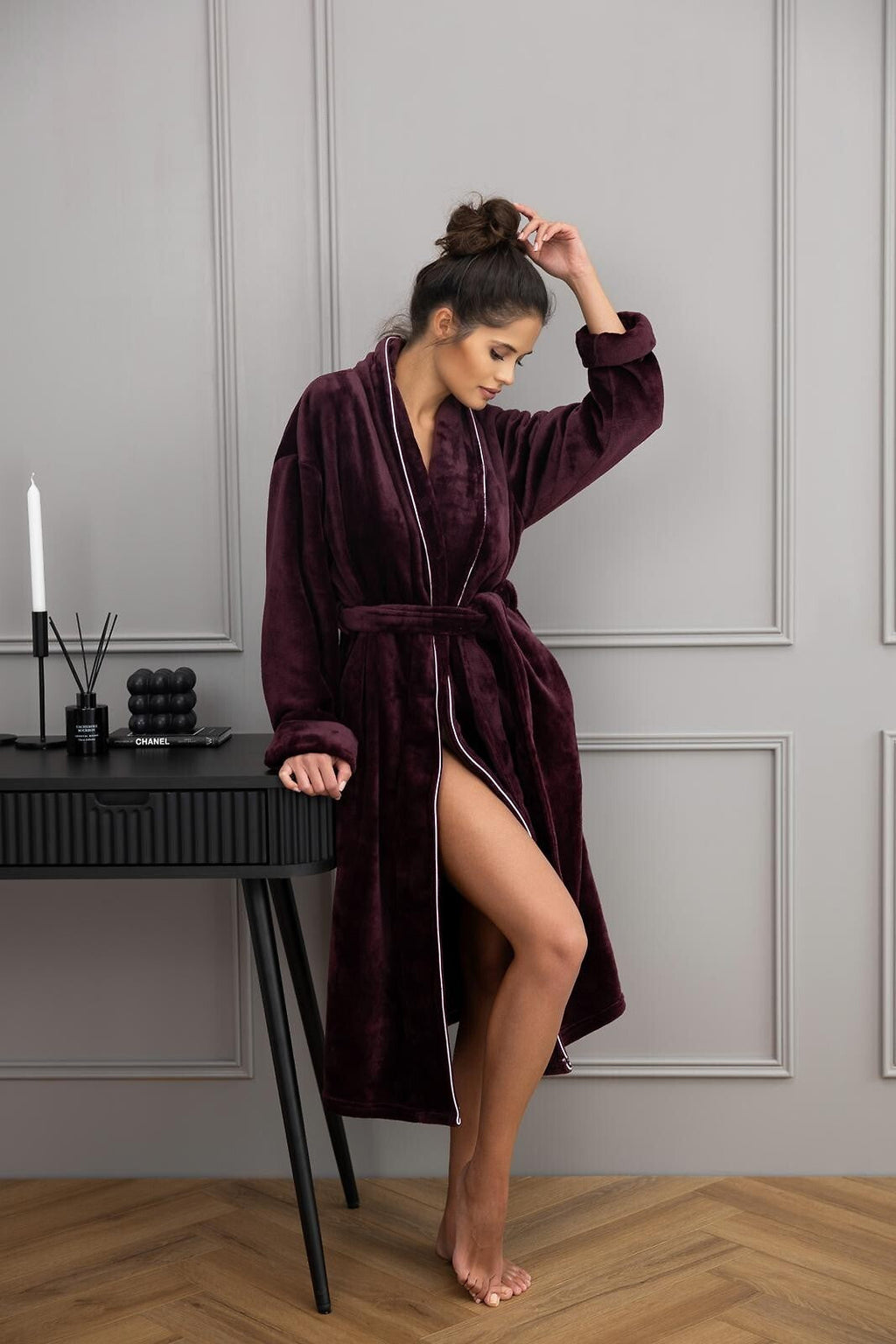 Burgundy | vestaglia lunga da donna in pile con collo