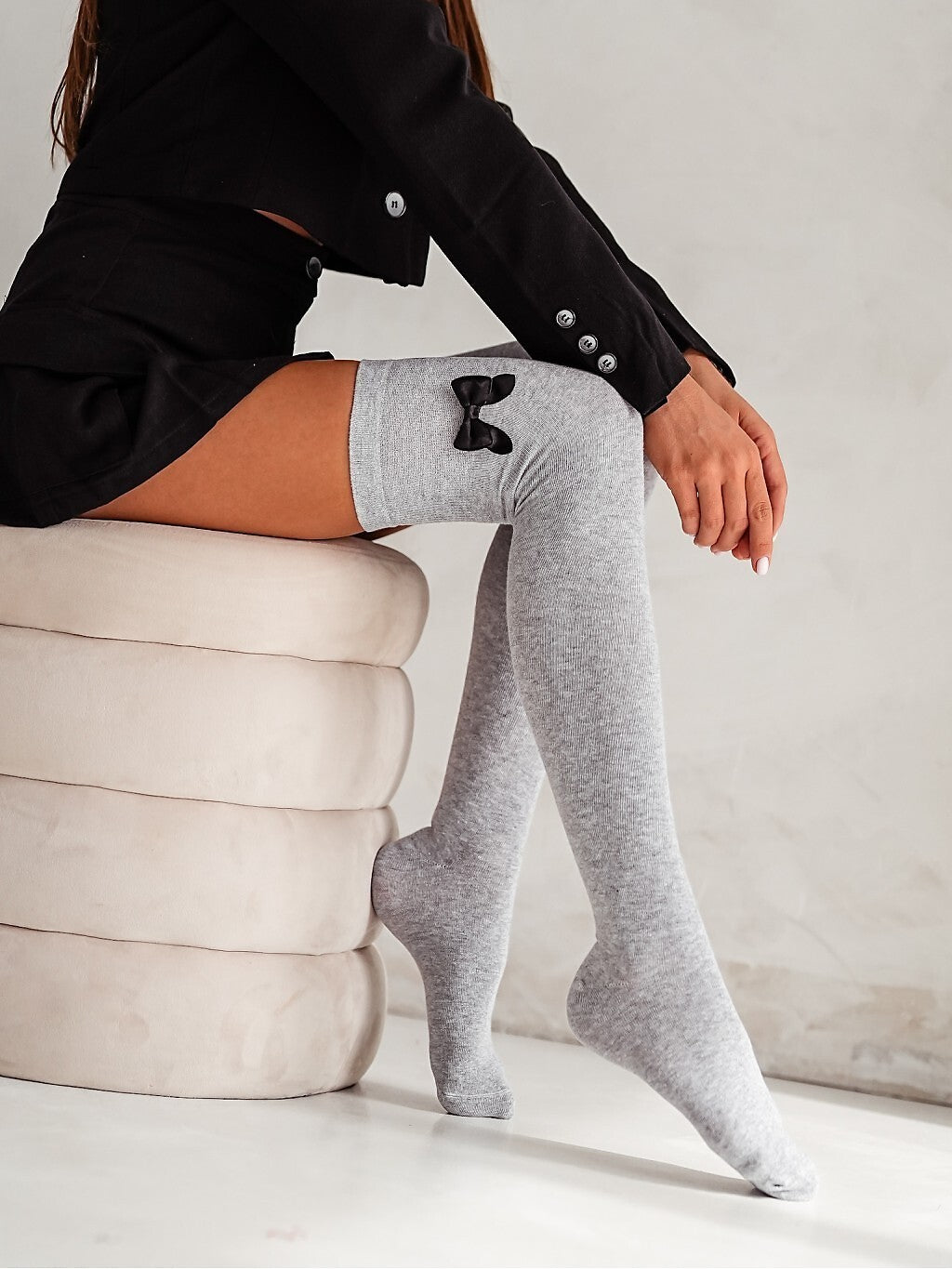 Calza parigina in cotone elasticizzato con fiocchetto