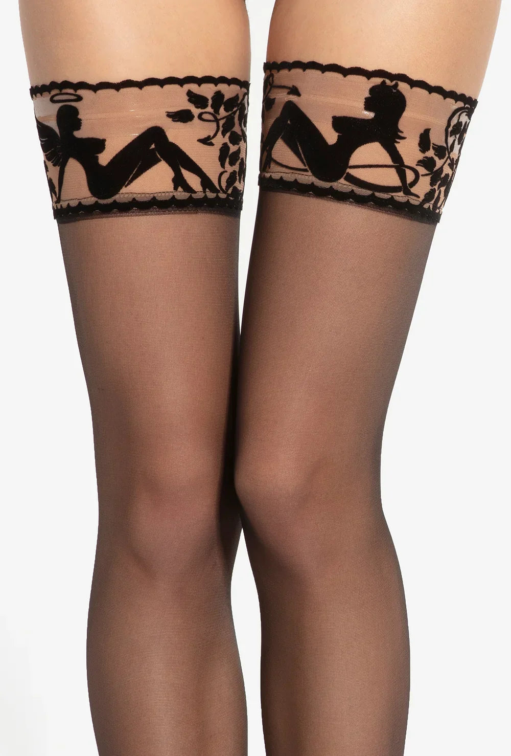 Calze autoreggenti con bordo decorativo in pizzo flockato