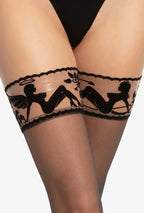 Calze autoreggenti con bordo decorativo in pizzo flockato