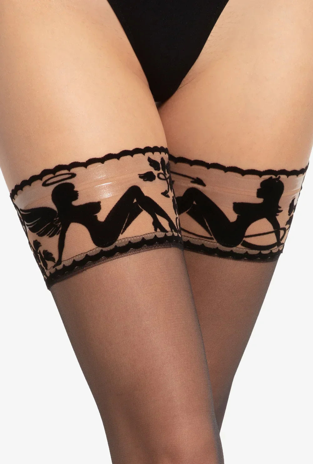 Calze autoreggenti con bordo decorativo in pizzo flockato