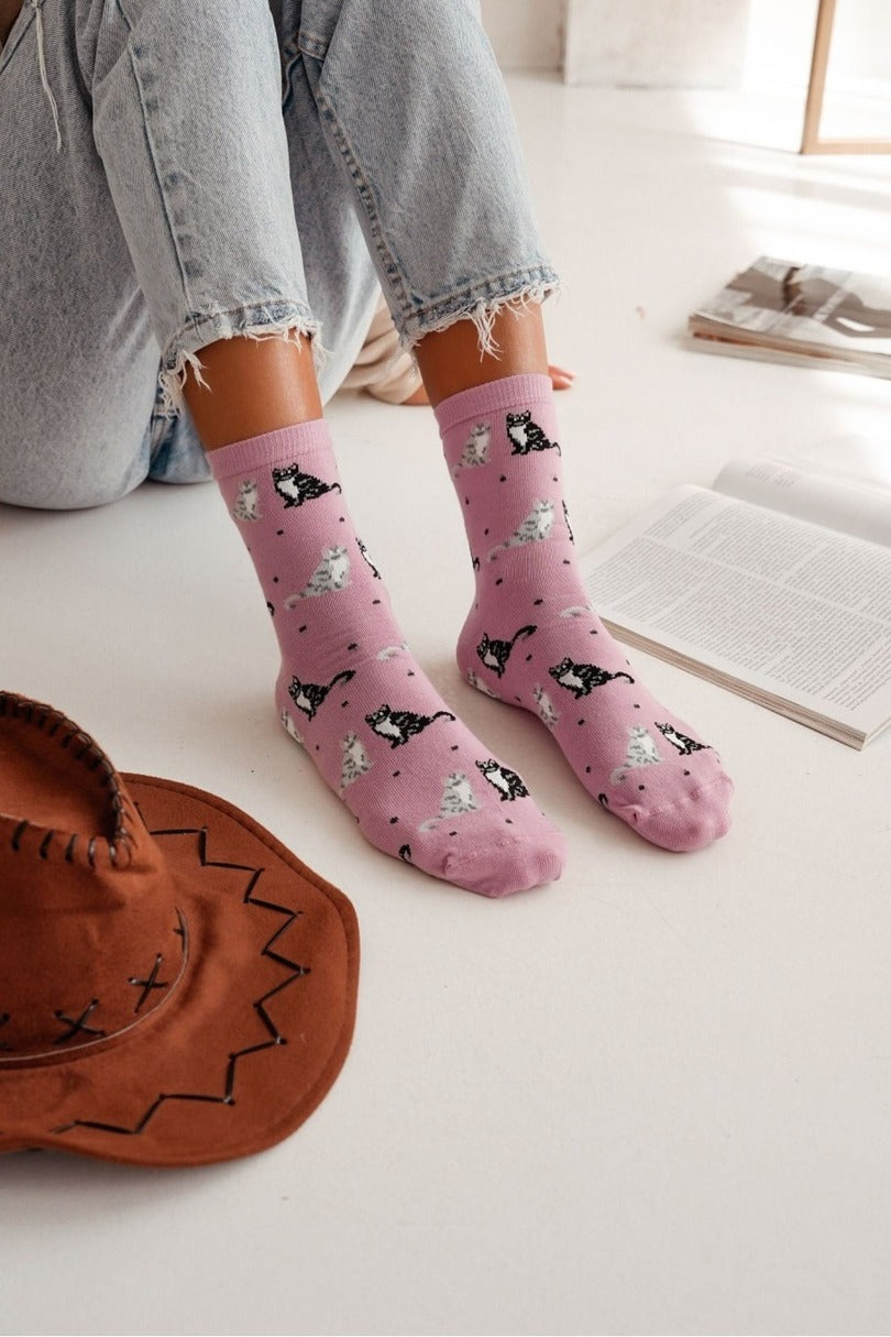 Calze corte da donna in cotone | gattini | 0200.171