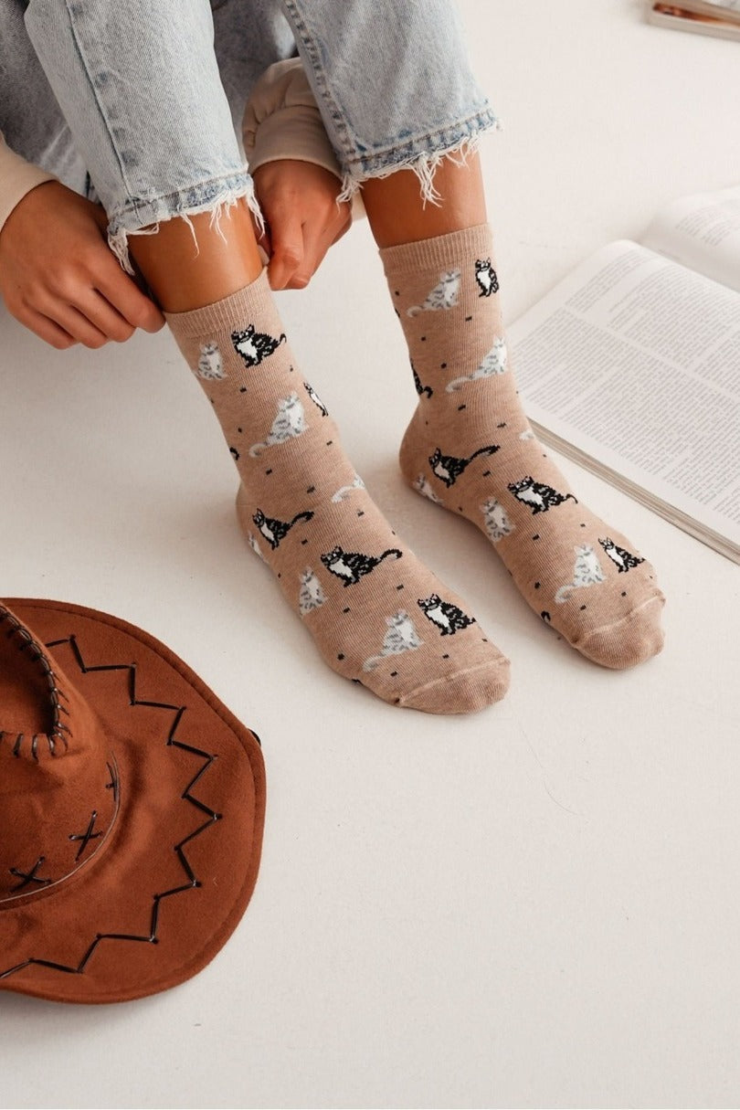 Calze corte da donna in cotone | gattini | 0200.171