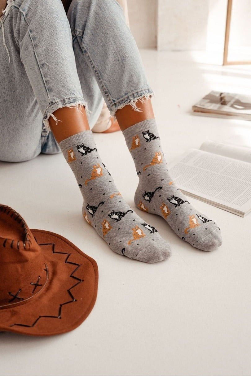 Calze corte da donna in cotone | gattini | 0200.171