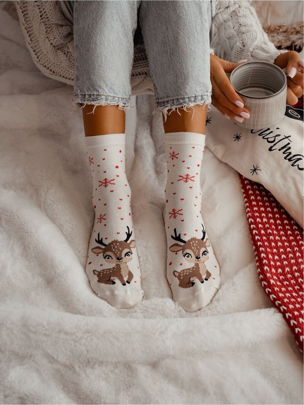 Calze donna colorate con motivo natalizio - renne | 1283-036