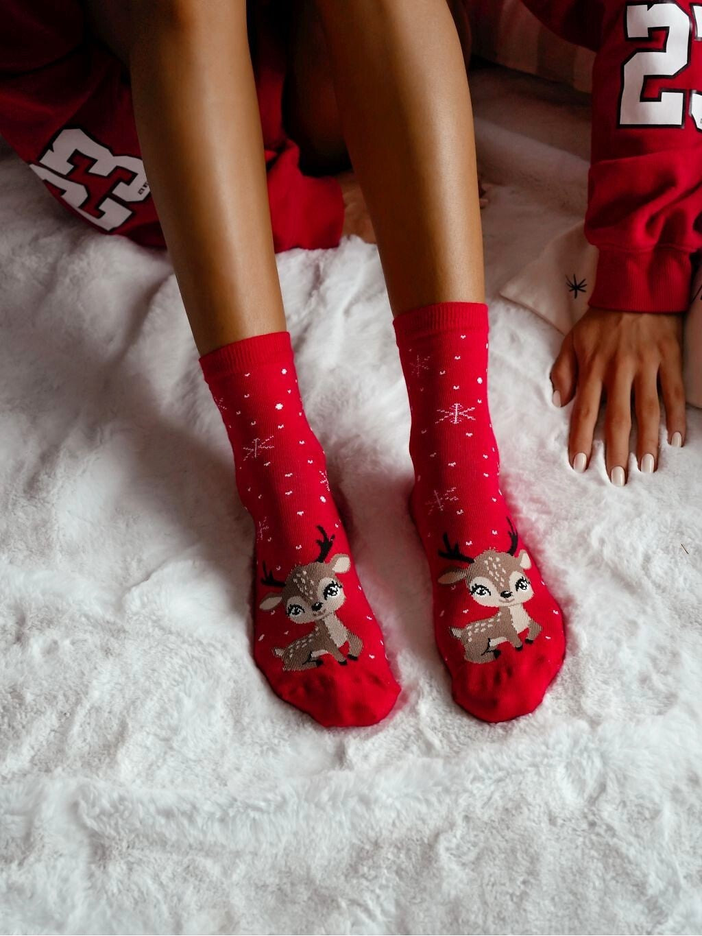 Calze donna colorate con motivo natalizio - renne | 1283-036