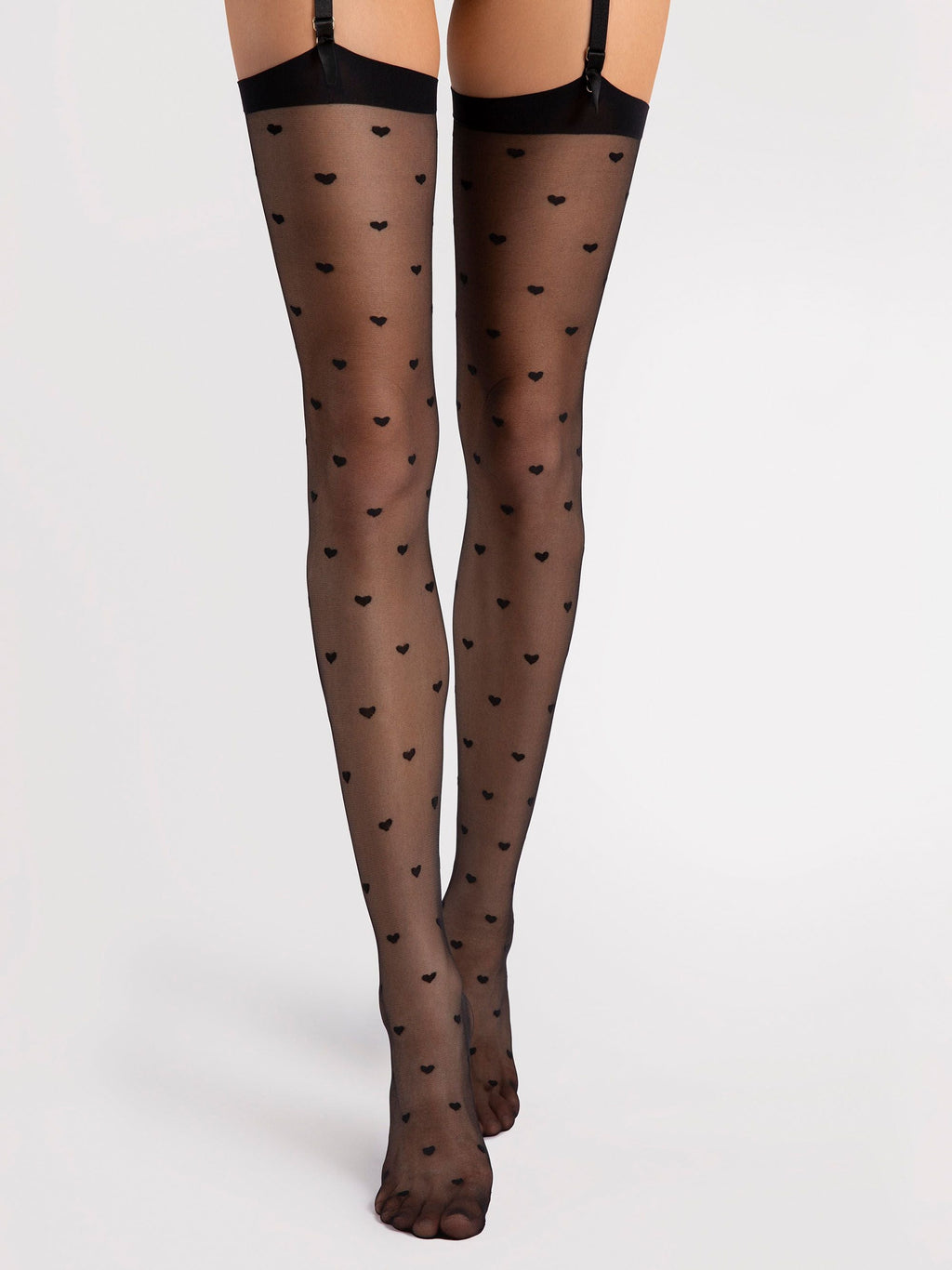 Calze per reggicalze con fantasia a piccoli cuori - 15 den
