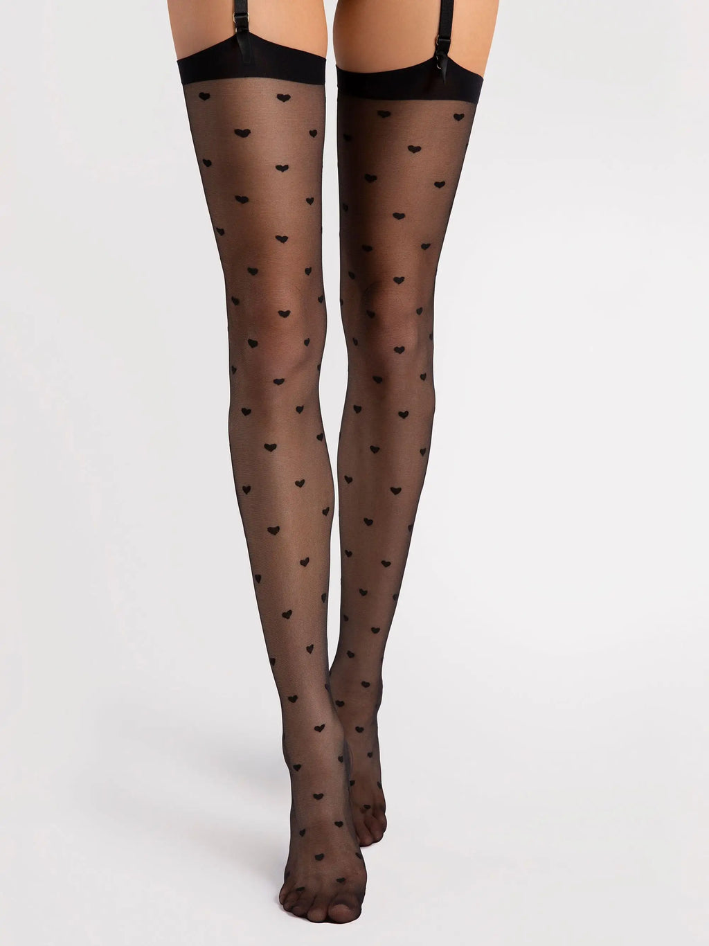 Calze per reggicalze con fantasia a piccoli cuori - 15 den