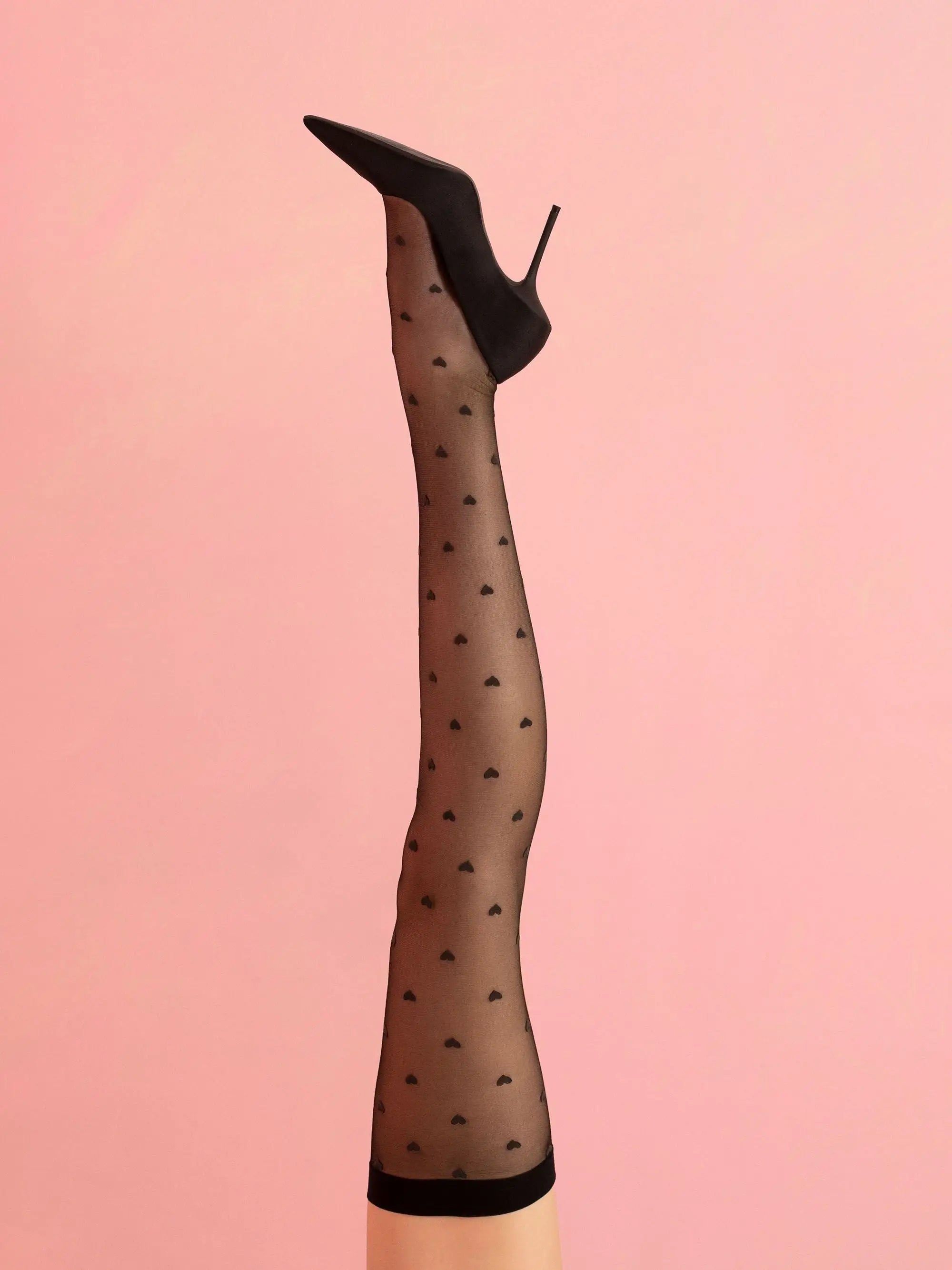 Calze per reggicalze con fantasia a piccoli cuori - 15 den