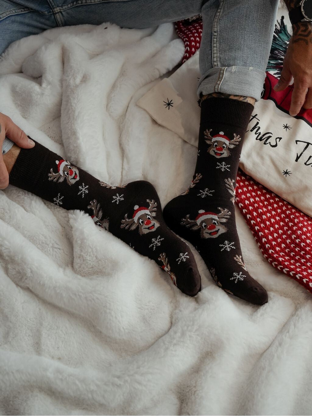 Calze uomo colorate con motivo natalizio - renne | 1290-033