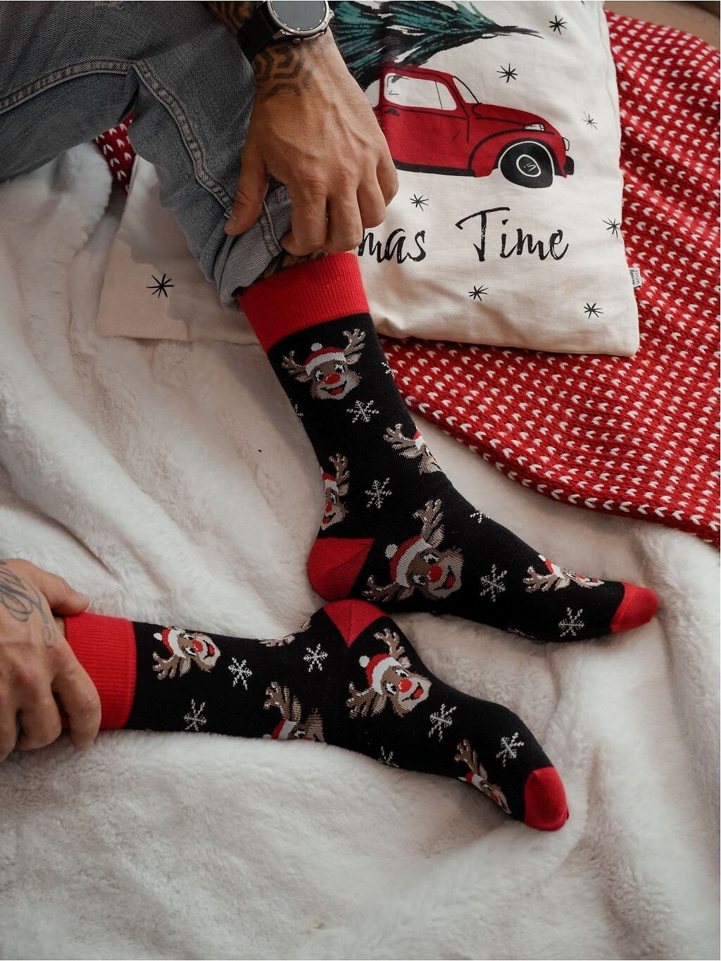 Calze uomo colorate con motivo natalizio - renne | 1290-033